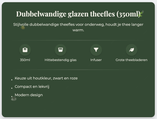 Dubbelwandige glazen theefles (350ml) – met infuser