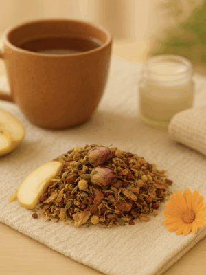 Bloemige blend SkinShine als sfeerbeeld met zachte kleuren en dromerige compositie